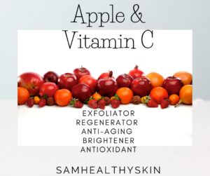Apples and citrus fruits representing apple extract and vitamin C in SamHealthySkin Seaweed Sensitive Cream