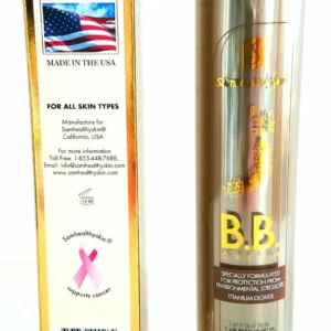 amHealthySkin BB Cream 50 mL bottle and back of gold product packaging