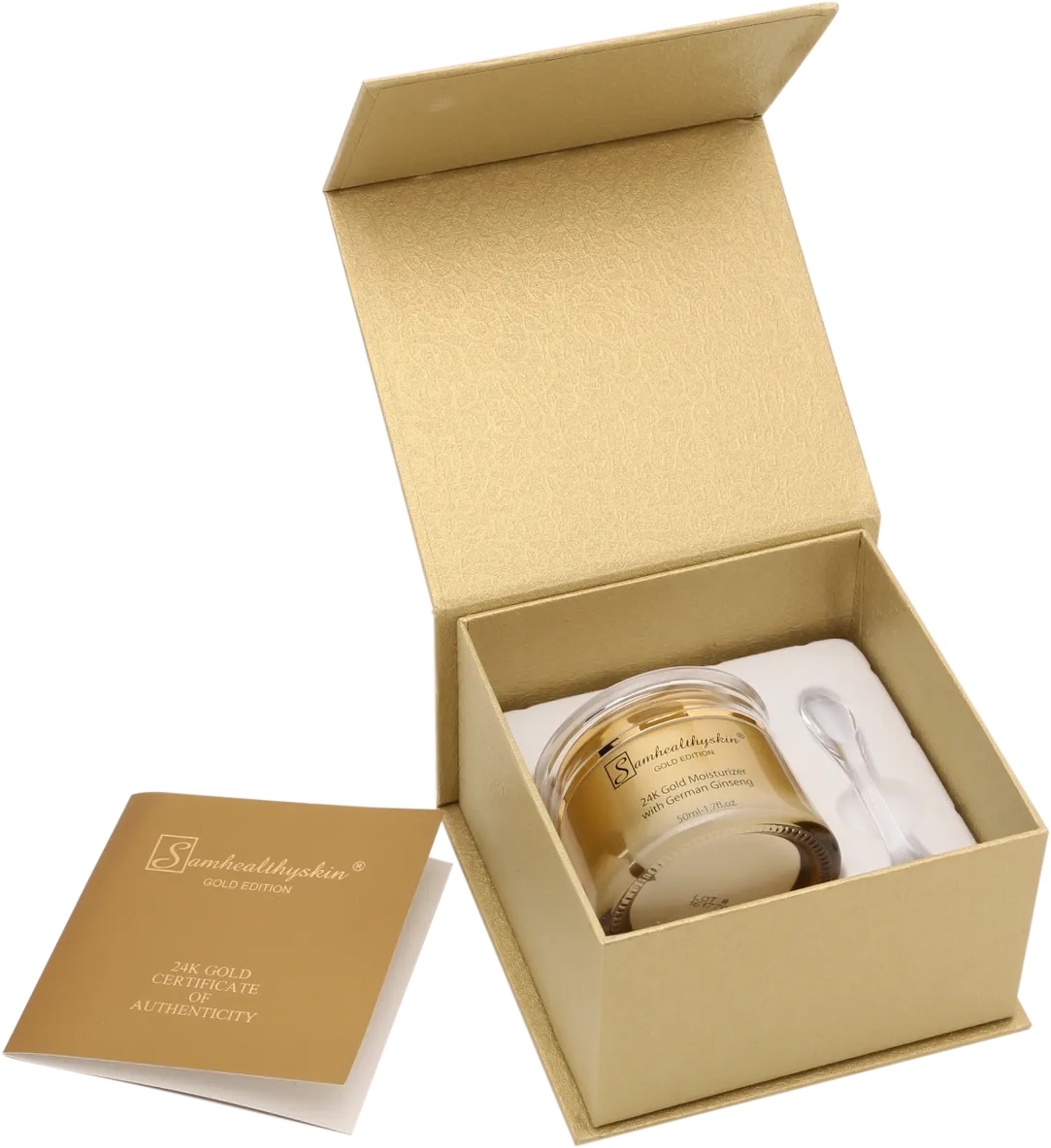 Gold cream in an open box