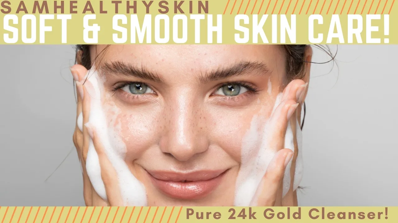 Woman washing face with cleanser