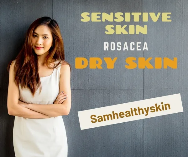 Woman promoting skincare for sensitive skin