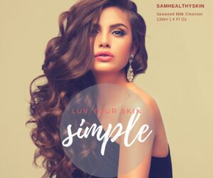 SamHealthySkin Seaweed Milk Cleanser 130 mL promotional image featuring a woman and Love Your Skin message